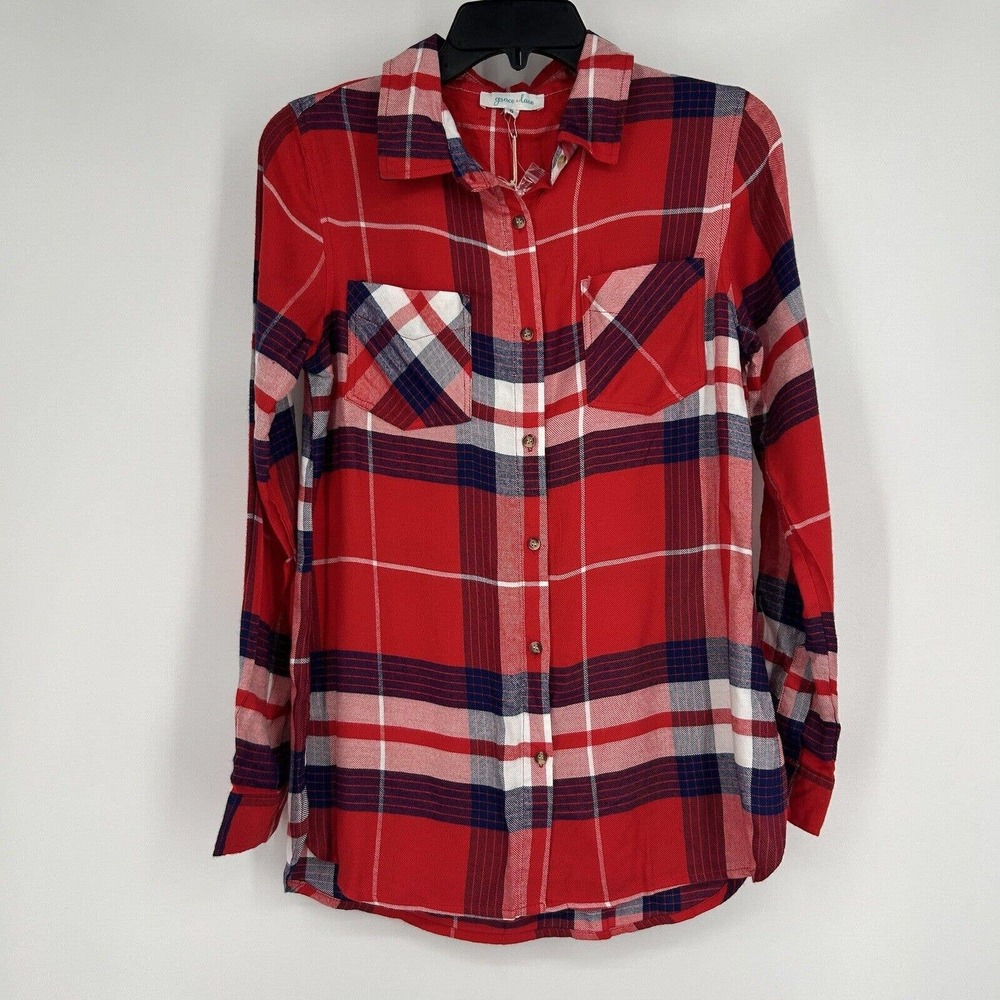 Grace & Lace Red Plaid Button Down Shirt